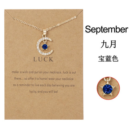 Birthstone Moon Pendant Necklace