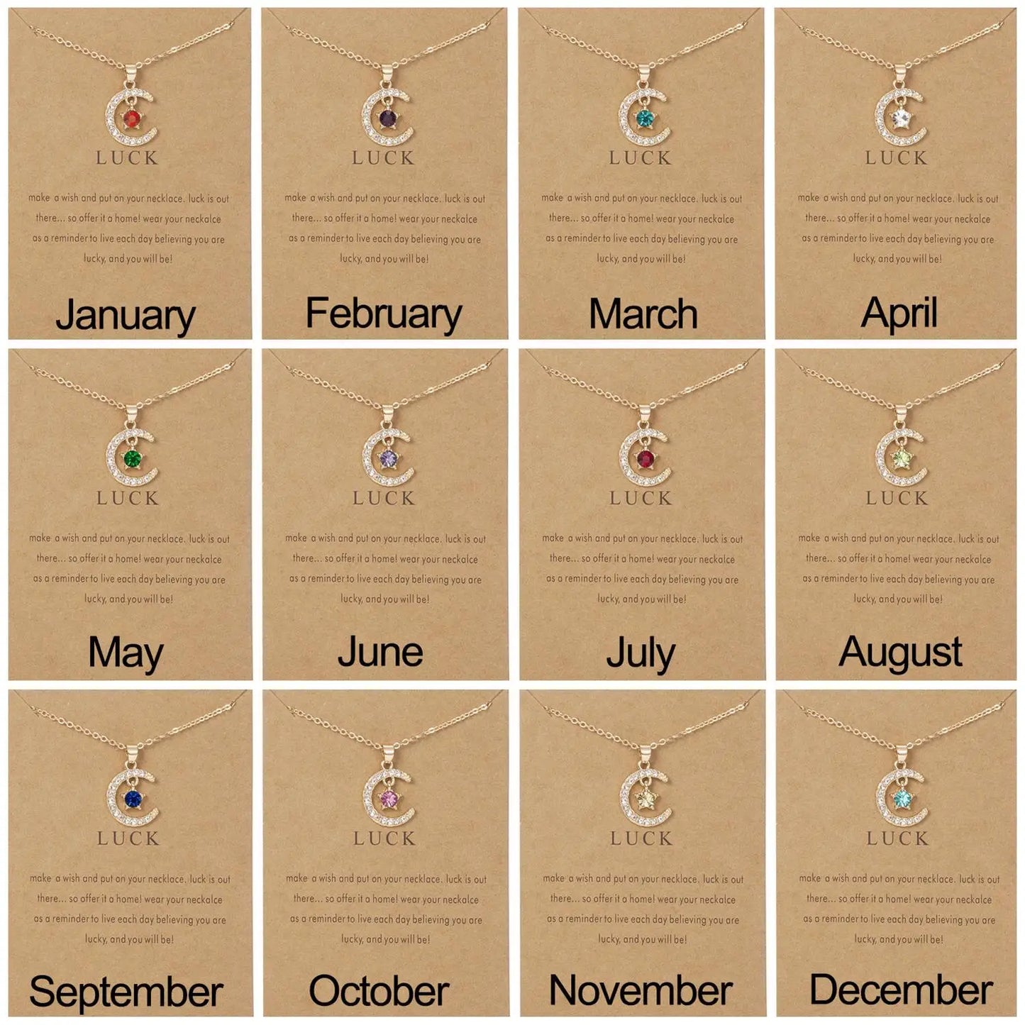 Birthstone Moon Pendant Necklace