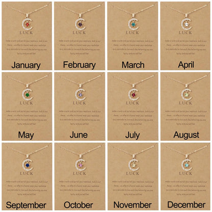 Birthstone Moon Pendant Necklace