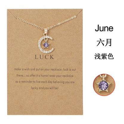 Birthstone Moon Pendant Necklace