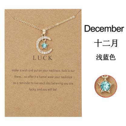 Birthstone Moon Pendant Necklace