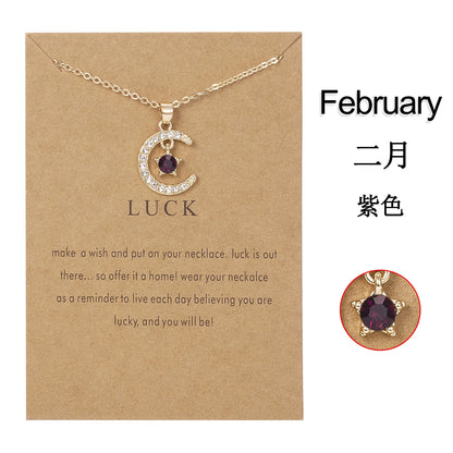 Birthstone Moon Pendant Necklace