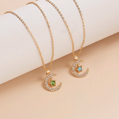 Birthstone Moon Pendant Necklace