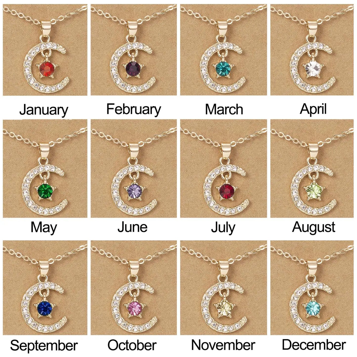 Birthstone Moon Pendant Necklace