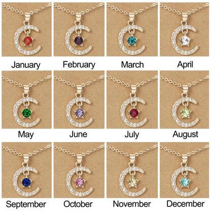 Birthstone Moon Pendant Necklace