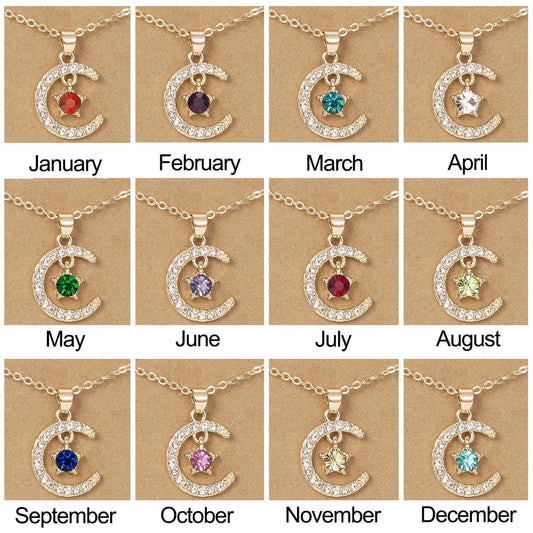 Birthstone Moon Pendant Necklace