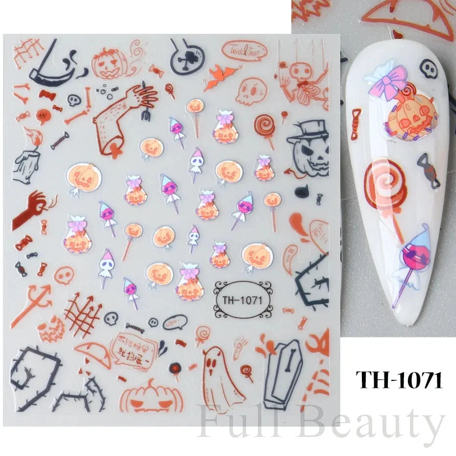 3D Cartoon Halloween Design Nail Stickers Fall Nail Art