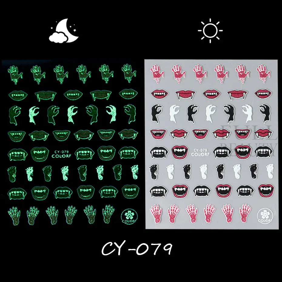 3D Cartoon Halloween Design Nail Stickers Fall Nail Art