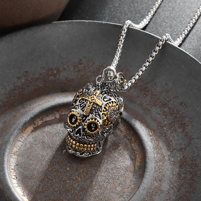 Retro Mechanical Skull Pendant for Men