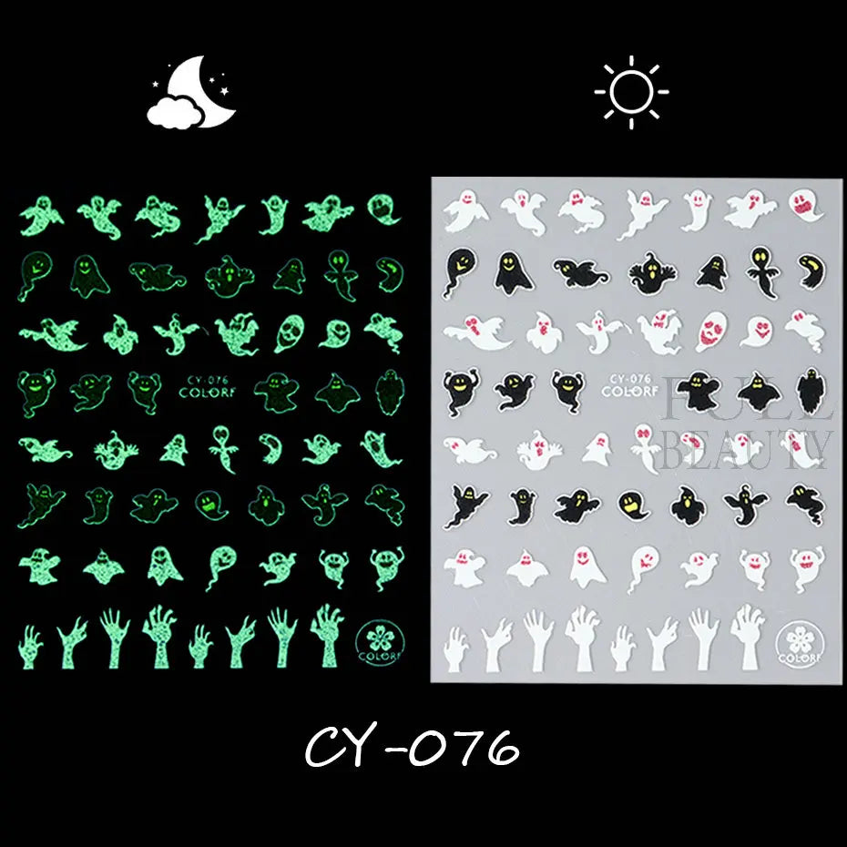 3D Cartoon Halloween Design Nail Stickers Fall Nail Art