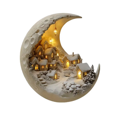 Winter Tree Desktop Ornament Moon House 2D Decoration Acrylic