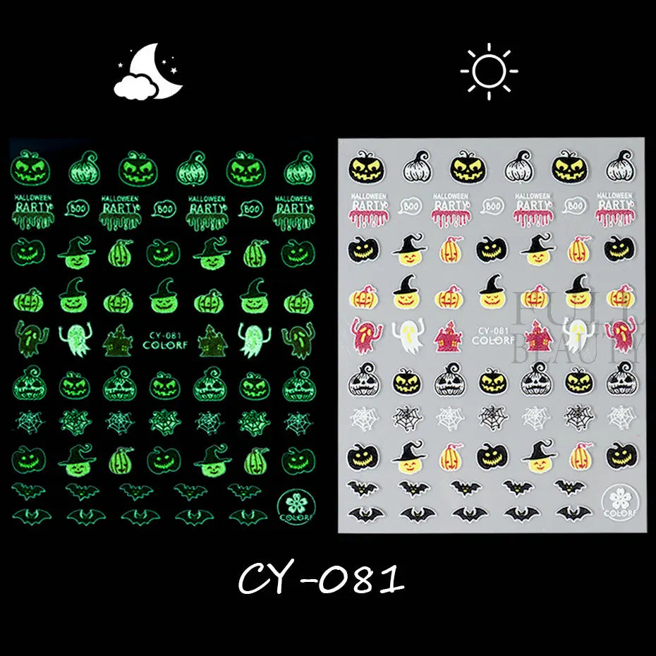 3D Cartoon Halloween Design Nail Stickers Fall Nail Art