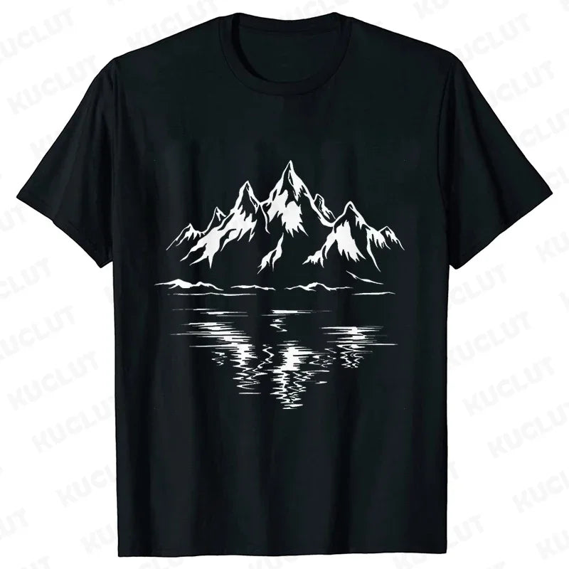 Mountain Print Men's T-shirt Summer Outdoor Comfortable Breathable Short-sleeved Top Outdoor Lovers Oversized Men T-shirt