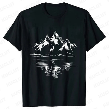 Mountain Print Men's T-shirt Summer Outdoor Comfortable Breathable Short-sleeved Top Outdoor Lovers Oversized Men T-shirt