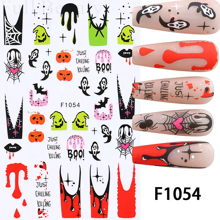 3D Cartoon Halloween Design Nail Stickers Fall Nail Art