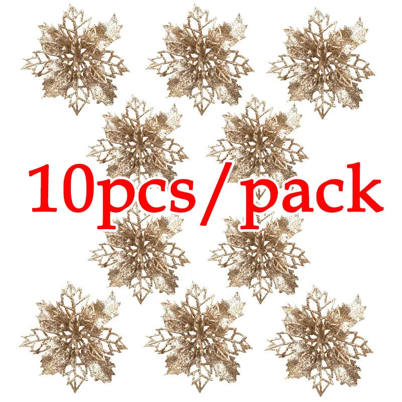 10pcs Artificial Christmas Tree Flower Glitter Decorations