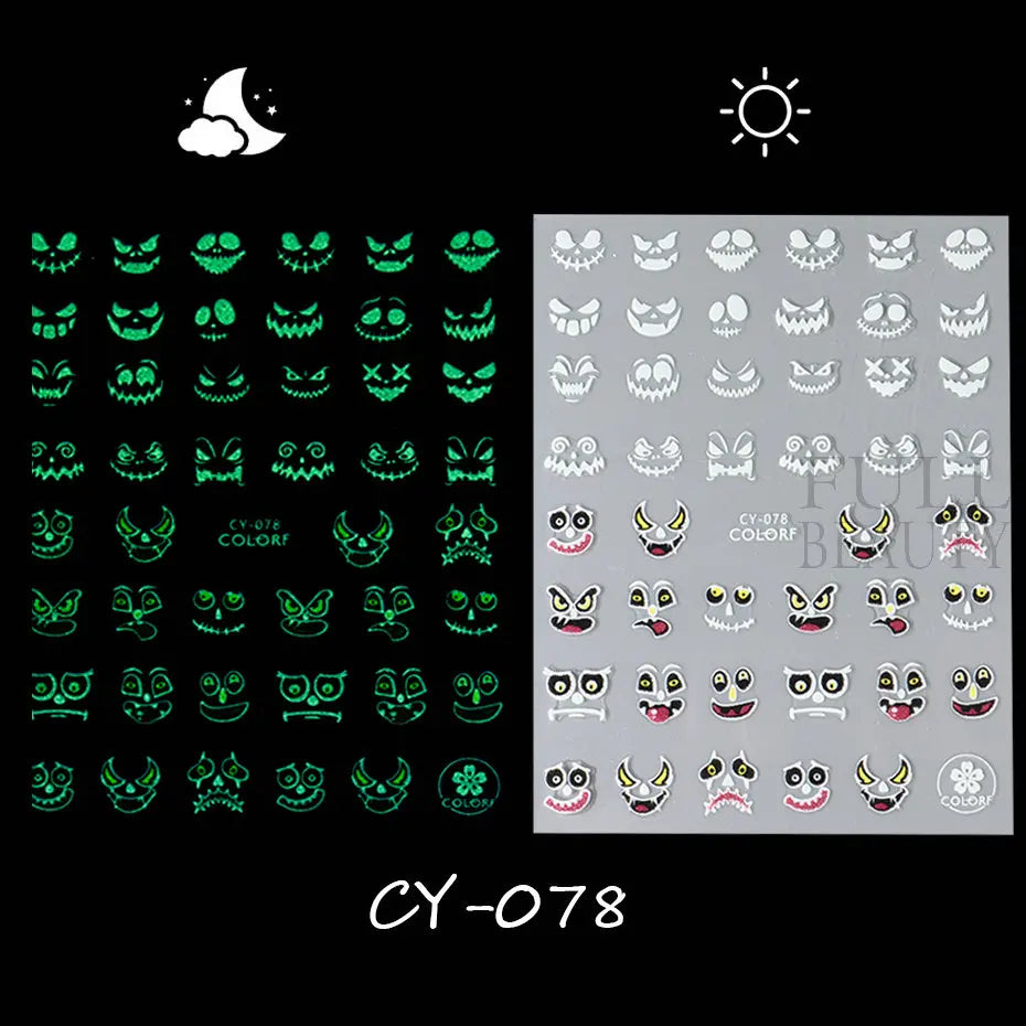 3D Cartoon Halloween Design Nail Stickers Fall Nail Art