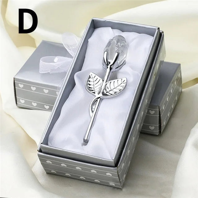6 Colors Crystal Glass Rose Flower Figurines Lovers' Gift