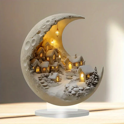 Winter Tree Desktop Ornament Moon House 2D Decoration Acrylic