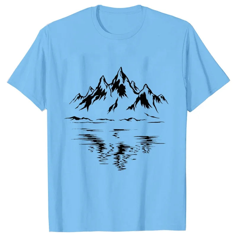 Mountain Print Men's T-shirt Summer Outdoor Comfortable Breathable Short-sleeved Top Outdoor Lovers Oversized Men T-shirt