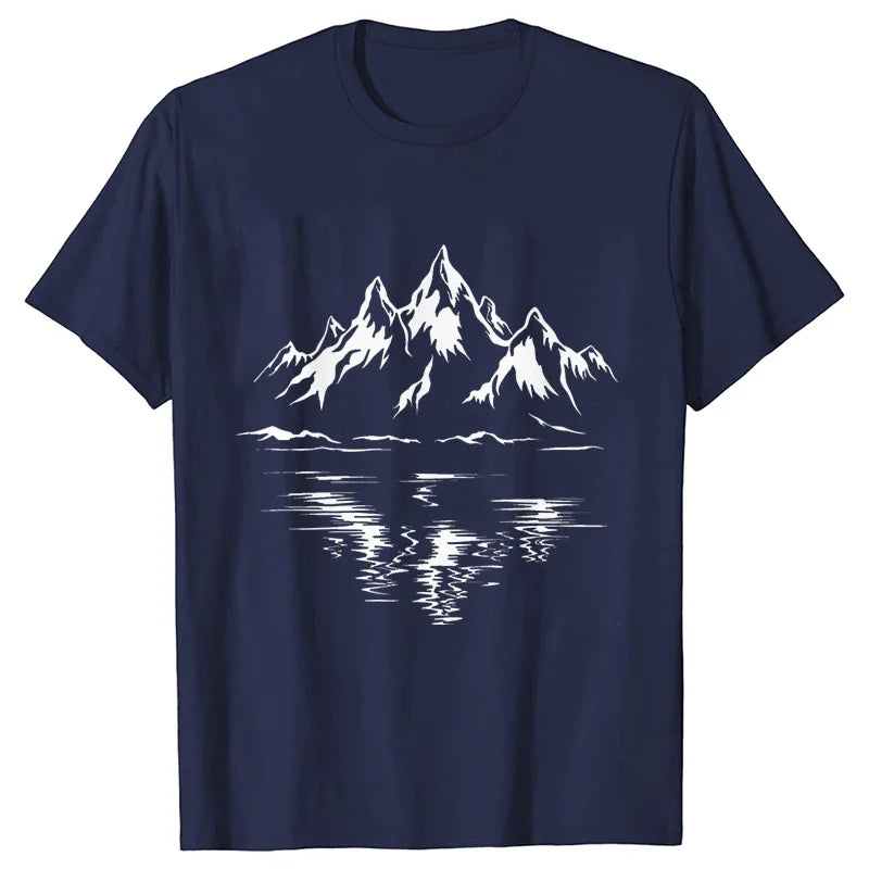 Mountain Print Men's T-shirt Summer Outdoor Comfortable Breathable Short-sleeved Top Outdoor Lovers Oversized Men T-shirt