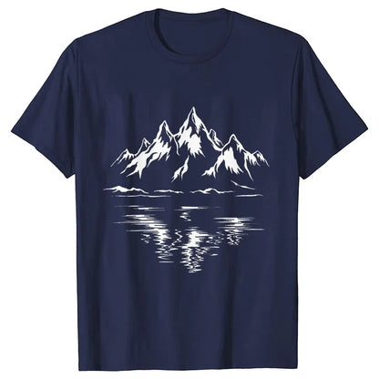 Mountain Print Men's T-shirt Summer Outdoor Comfortable Breathable Short-sleeved Top Outdoor Lovers Oversized Men T-shirt