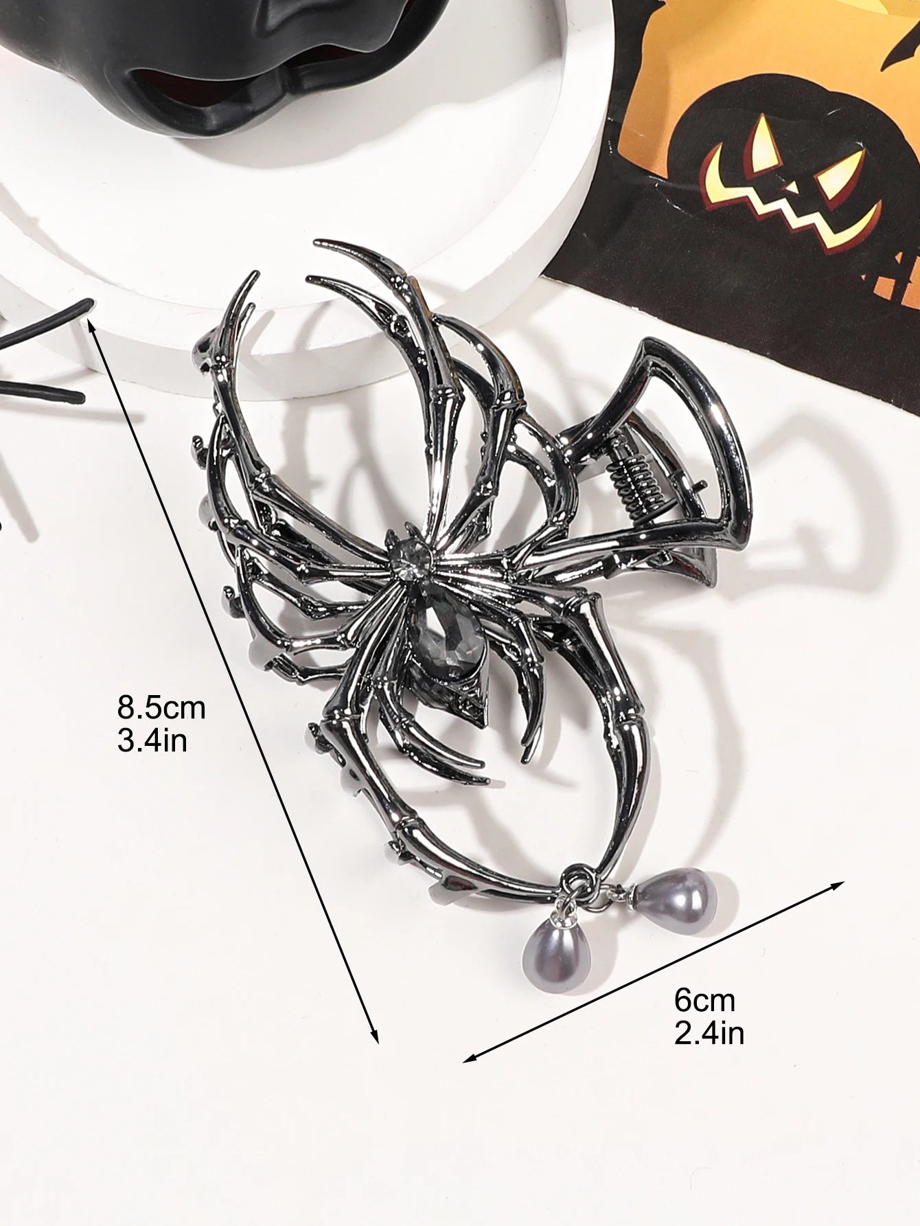 Halloween Spider Hair Claw Clip with Pearl Design