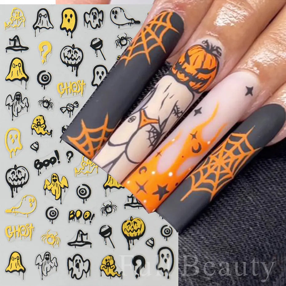 3D Cartoon Halloween Design Nail Stickers Fall Nail Art