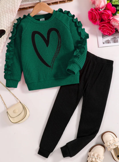 Girl's Long Sleeve Heart Outfit Set 4Y-8Y