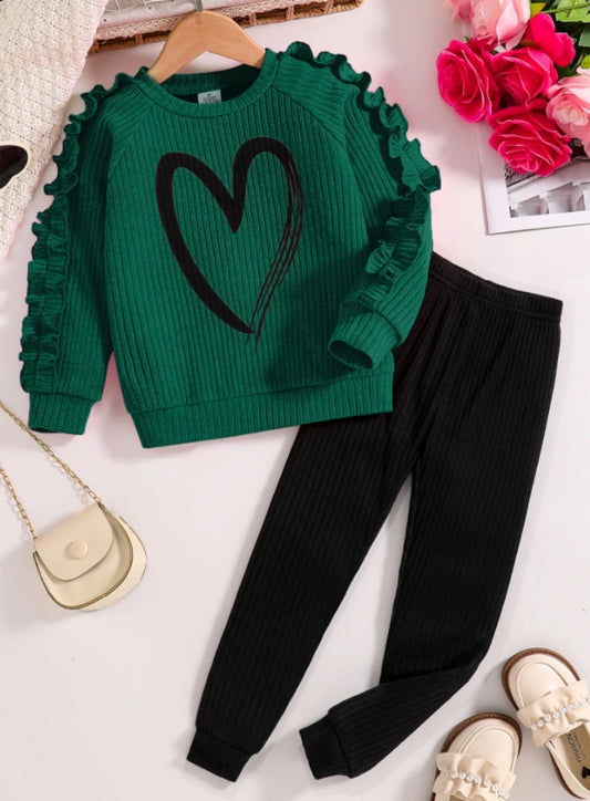 Girl's Long Sleeve Heart Outfit Set 4Y-8Y