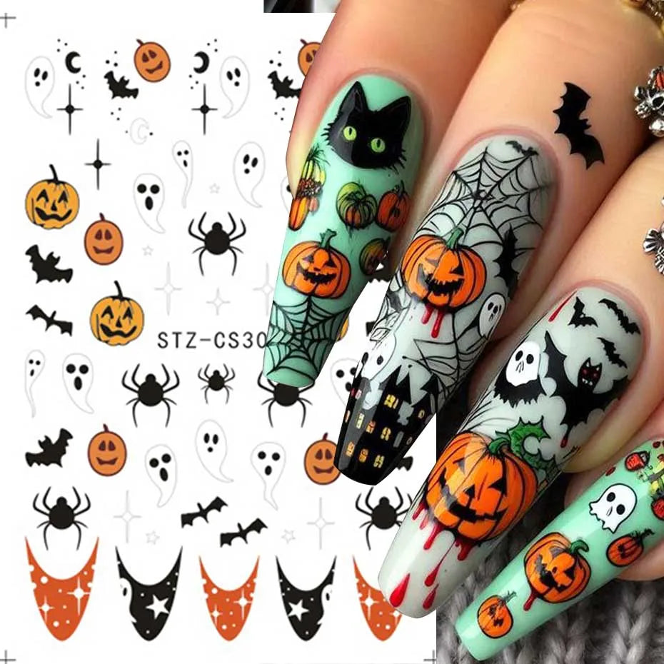 3D Cartoon Halloween Design Nail Stickers Fall Nail Art
