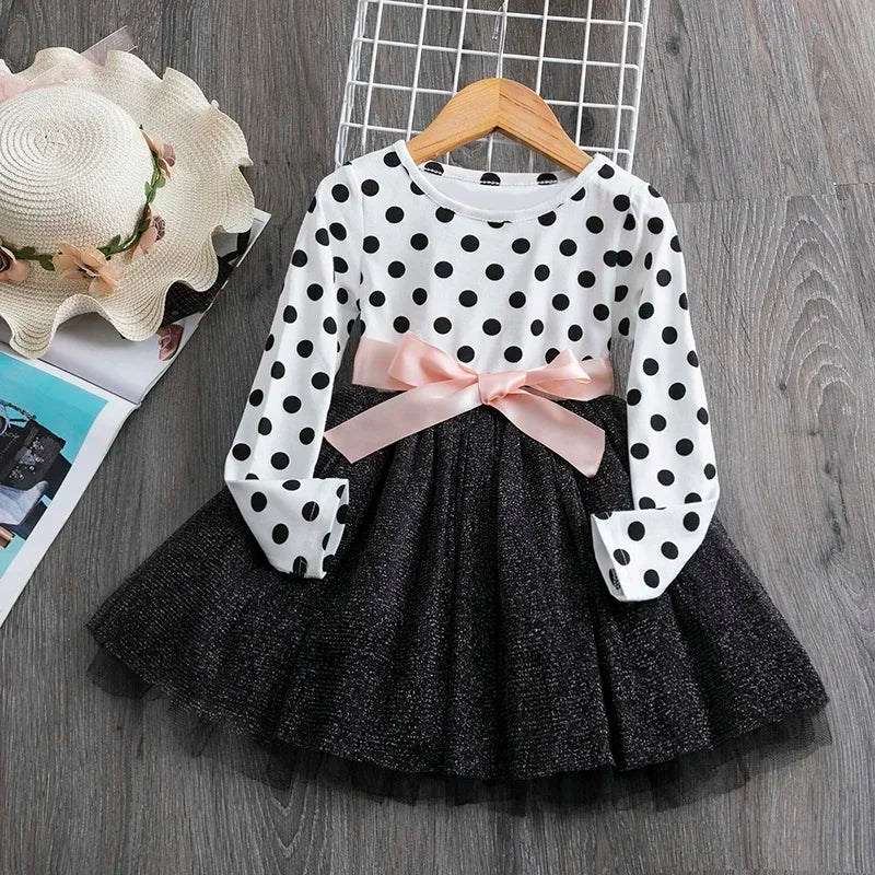 Girl's Polka Dot Long Sleeve Tulle Dress 3T-8T