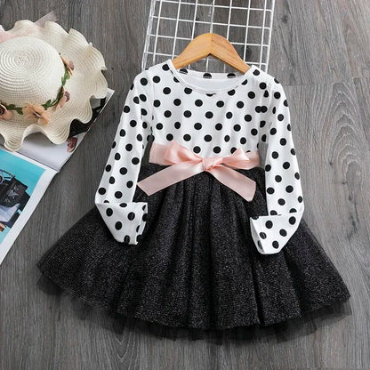 Girl's Polka Dot Long Sleeve Tulle Dress 3T-8T