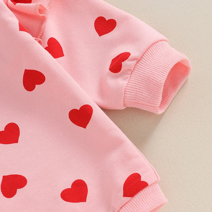 0-18M Newborn Baby Girl Valentine's Day Outfits Ruffle Long Sleeve Heart Print Romper with Headband Set Infant Clothes