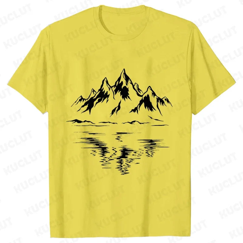 Mountain Print Men's T-shirt Summer Outdoor Comfortable Breathable Short-sleeved Top Outdoor Lovers Oversized Men T-shirt