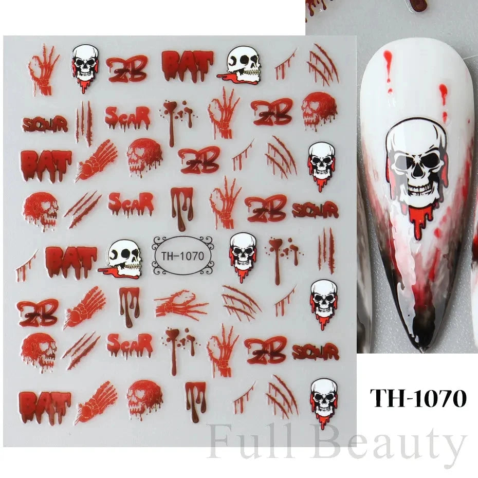 3D Cartoon Halloween Design Nail Stickers Fall Nail Art