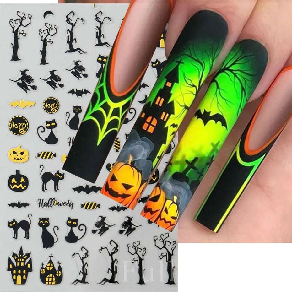 3D Cartoon Halloween Design Nail Stickers Fall Nail Art
