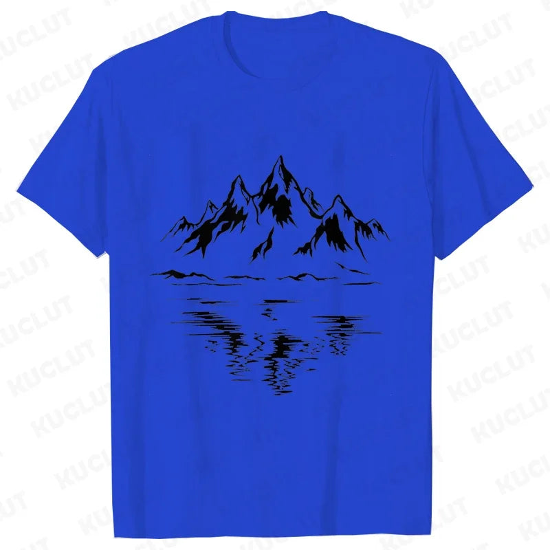 Mountain Print Men's T-shirt Summer Outdoor Comfortable Breathable Short-sleeved Top Outdoor Lovers Oversized Men T-shirt
