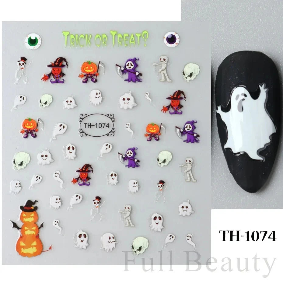 3D Cartoon Halloween Design Nail Stickers Fall Nail Art