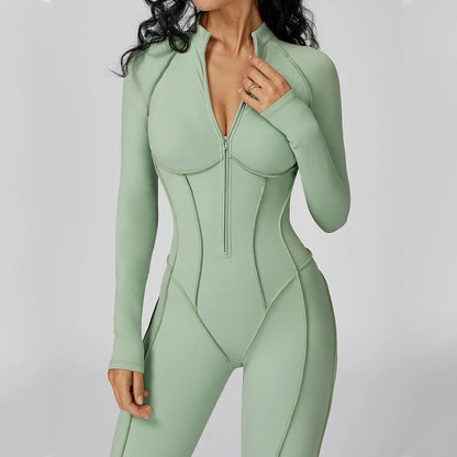 Yoga Bodysuit Long Sleeved Women's Tracksuits Gym Zipper Jumpsuits Sports Workout High-intensity Fitness One-piece Tights Suit