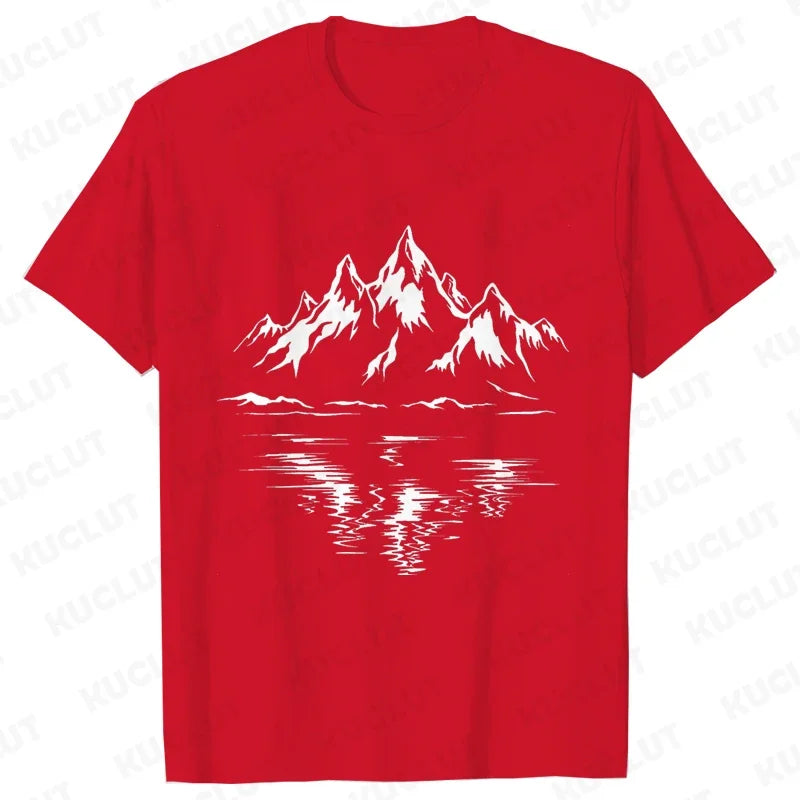 Mountain Print Men's T-shirt Summer Outdoor Comfortable Breathable Short-sleeved Top Outdoor Lovers Oversized Men T-shirt