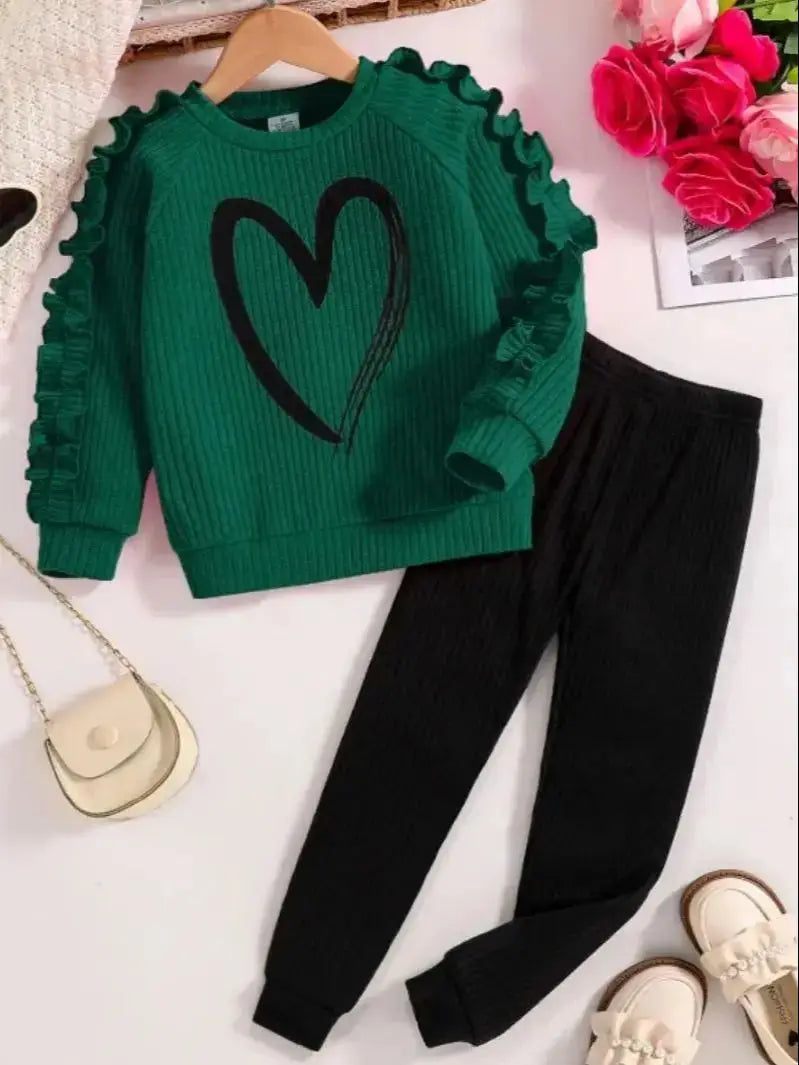 Girl's Long Sleeve Heart Outfit Set 4Y-8Y