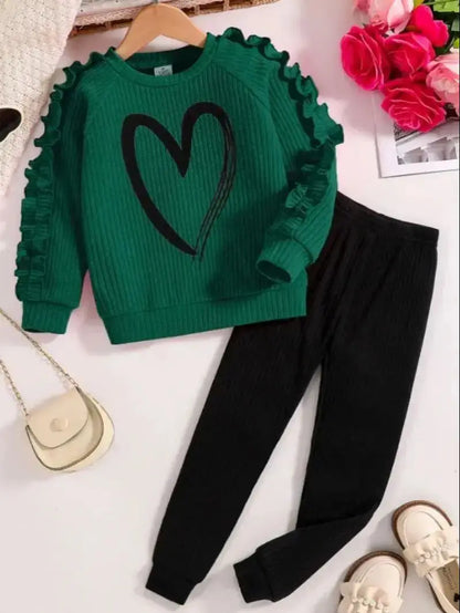 Girl's Long Sleeve Heart Outfit Set 4Y-8Y