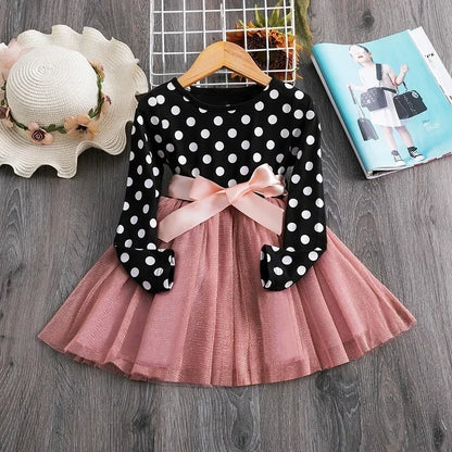 Girl's Polka Dot Long Sleeve Tulle Dress 3T-8T