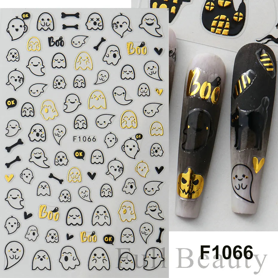 3D Cartoon Halloween Design Nail Stickers Fall Nail Art