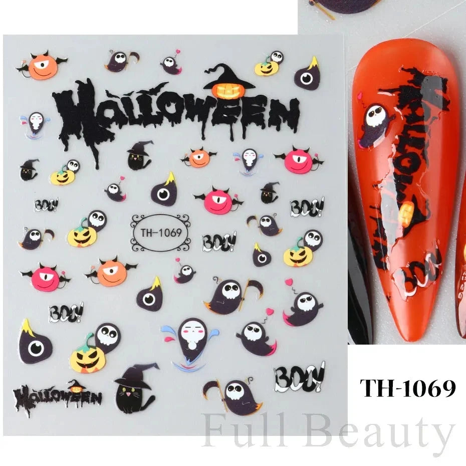 3D Cartoon Halloween Design Nail Stickers Fall Nail Art