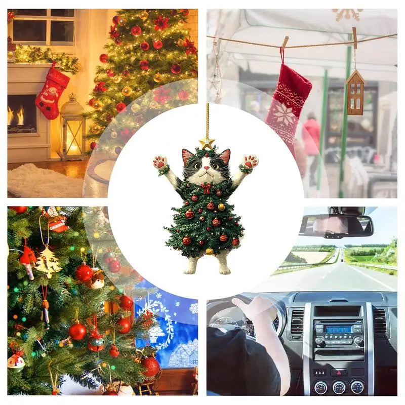 Christmas Tree Cute Cat Hanging Ornament