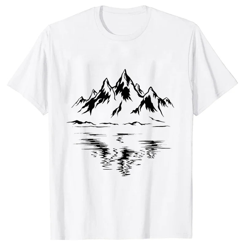 Mountain Print Men's T-shirt Summer Outdoor Comfortable Breathable Short-sleeved Top Outdoor Lovers Oversized Men T-shirt