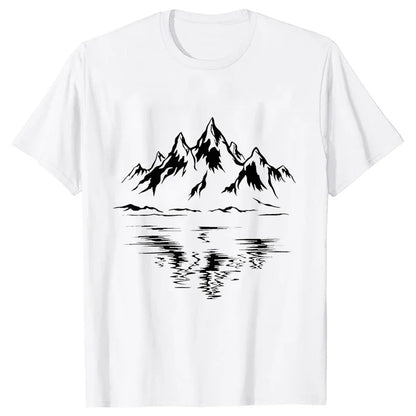 Mountain Print Men's T-shirt Summer Outdoor Comfortable Breathable Short-sleeved Top Outdoor Lovers Oversized Men T-shirt