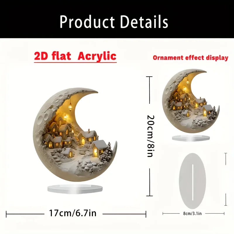Winter Tree Desktop Ornament Moon House 2D Decoration Acrylic
